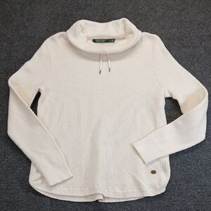 Ralph Lauren Cream Cowl-Neck Drawstring Sweater Sz Large
